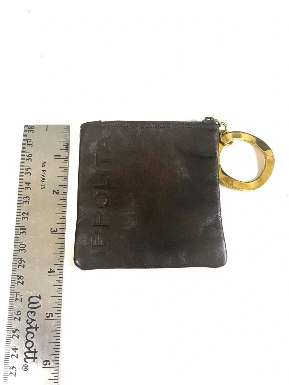 IPPOLITA Genuine Leather Coin/Jewelry Pouch with Gold-Tone Key Ring Attachment